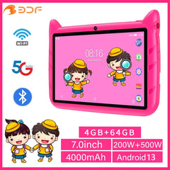 Tablet infantil BDF de 7 polegadas com Android 13, 4 GB de RAM, 64 GB de ROM, 1 TB de expansão, Wi-Fi 5G, bateria de 4000 mAh, câmera dupla, presente para crianças, software para crianças