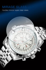 Relógios esportivos masculinos JARAGAR, relógio mecânico automático de luxo de marca de luxo para homens, pulseira de aço inoxidável prateada, relógio de pulso militar