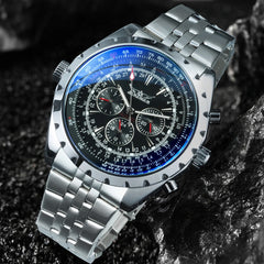 Relógios esportivos masculinos JARAGAR, relógio mecânico automático de luxo de marca de luxo para homens, pulseira de aço inoxidável prateada, relógio de pulso militar