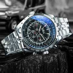 Relógios esportivos masculinos JARAGAR, relógio mecânico automático de luxo de marca de luxo para homens, pulseira de aço inoxidável prateada, relógio de pulso militar