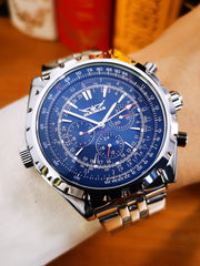 Relógios esportivos masculinos JARAGAR, relógio mecânico automático de luxo de marca de luxo para homens, pulseira de aço inoxidável prateada, relógio de pulso militar