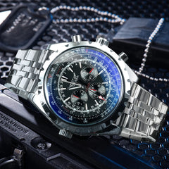 Relógios esportivos masculinos JARAGAR, relógio mecânico automático de luxo de marca de luxo para homens, pulseira de aço inoxidável prateada, relógio de pulso militar