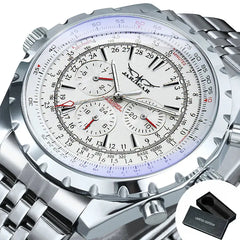 Relógios esportivos masculinos JARAGAR, relógio mecânico automático de luxo de marca de luxo para homens, pulseira de aço inoxidável prateada, relógio de pulso militar