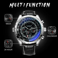 Relógios esportivos masculinos JARAGAR, relógio mecânico automático de luxo de marca de luxo para homens, pulseira de aço inoxidável prateada, relógio de pulso militar