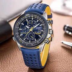 Relógio masculino Citizen Blue Angel I Geração Quartz Nightlight Sky Eagle Blue Angel Light Kinetic Energy AT8020