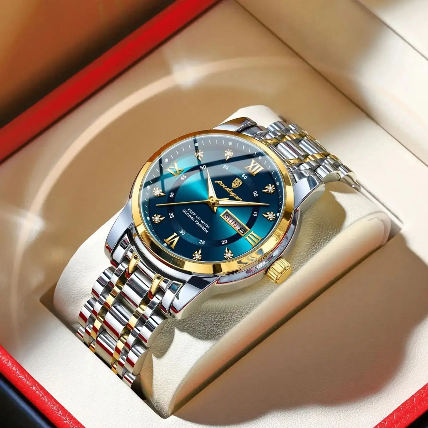 Relógio de luxo POEDAGAR elegante, à prova d'água, luminoso, quartzo, aço inoxidável, esportivo