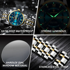 Relógio de luxo POEDAGAR elegante, à prova d'água, luminoso, quartzo, aço inoxidável, esportivo