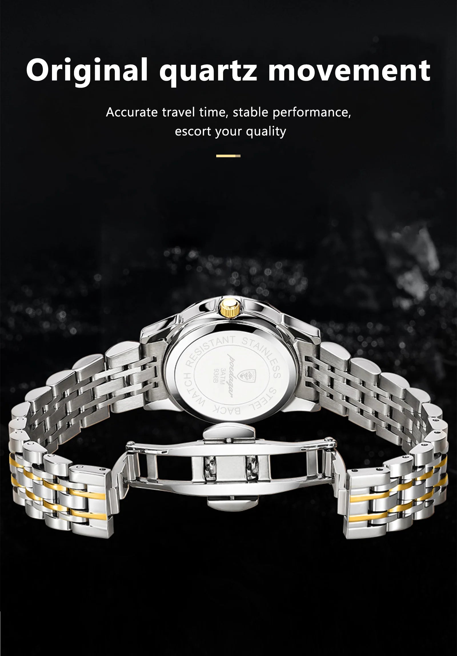 Relógio de luxo POEDAGAR elegante, à prova d'água, luminoso, quartzo, aço inoxidável, esportivo