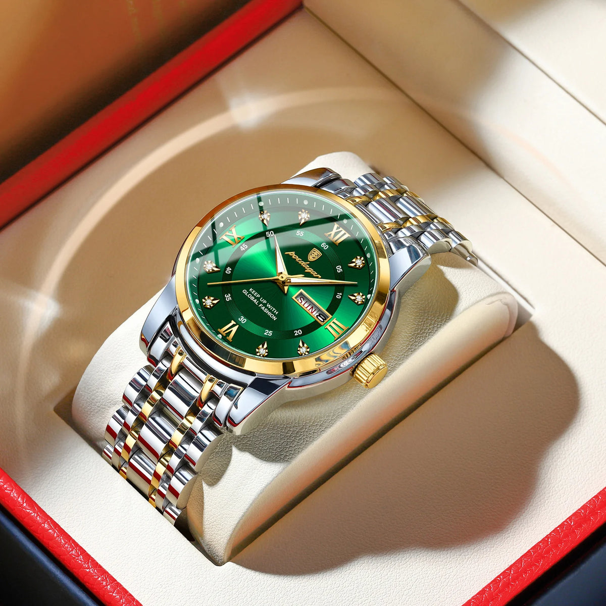Relógio de luxo POEDAGAR elegante, à prova d'água, luminoso, quartzo, aço inoxidável, esportivo